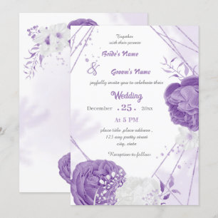 Invitación boda geométrico romántico blanco y violeta