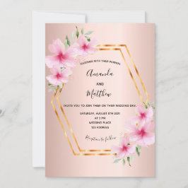 Invitación Boda geométrico rosa de floros rosados