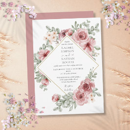 Invitación Boda geométrico Rosa de oro con polvo floral
