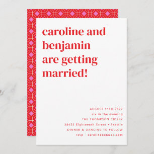 Invitación Boda geométrico rosa rojo brillante todo en uno