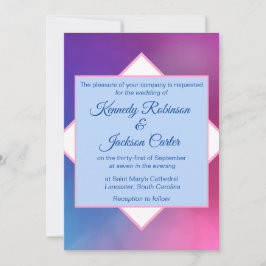 Invitación Boda geométrico rosa y azul moderno