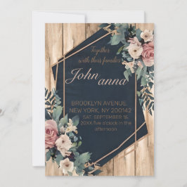 Invitación Boda Geométrico Rosado Rubor azul de la Marina Rus