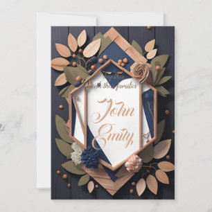 Invitación Boda Geométrico Rosado Rubor azul de la Marina Rus