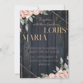 Invitación Boda Geométrico Rosado Rubor azul de la Marina Rus