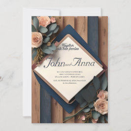 Invitación Boda Geométrico Rosado Rubor azul de la Marina Rus