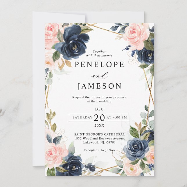 Invitación Boda Geométrico Rubor de la Marina Rustica de Made (Anverso)