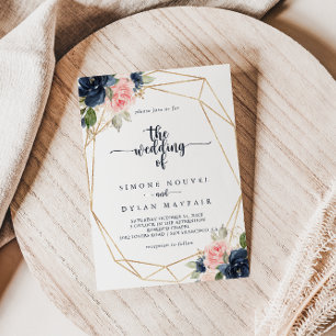 Invitación Boda Geométrico Rubor Floral Gold de la Marina