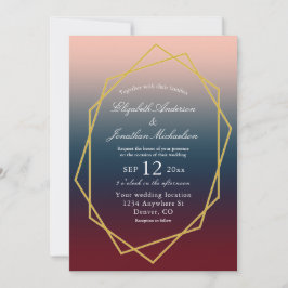 Invitación Boda geométrico Rubor Ombre de la Marina de Borgoñ