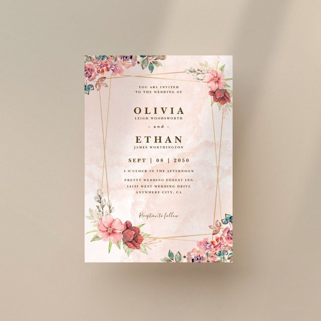 Invitación Boda Geométrico Rubor Pink Floral Gold (Subido por el creador)
