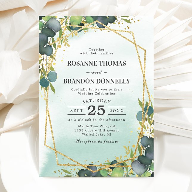Invitación Boda Geométrico Rústico Eucalyptus Gold (Subido por el creador)