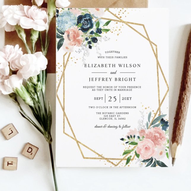 Invitación Boda Geométrico Rústico Rubor Gold Floral de Marin (Subido por el creador)