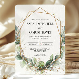 Invitación Boda Geométrico Sage Green Eucalyptus Gold