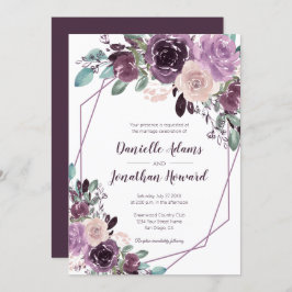 Invitación Boda Geométrico Sangria Purple Floral |