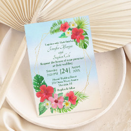 Invitación Boda Geométrico Tropical de Oro Floral
