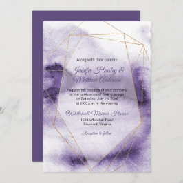 Invitación Boda Geométrico Ultra Violeta Purple Gold Moderno
