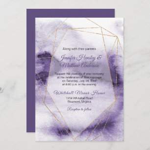 Invitación Boda Geométrico Ultra Violeta Purple Gold Moderno