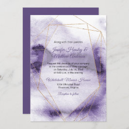 Invitación Boda Geométrico Ultra Violeta Purple Gold Moderno