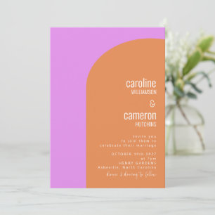 Invitación Boda Geométrico Violeta Rosa y Naranja Retro