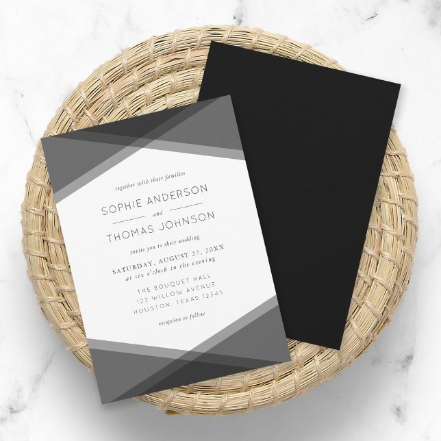 Invitación Boda geométrico y negro de capas grises (Subido por el creador)