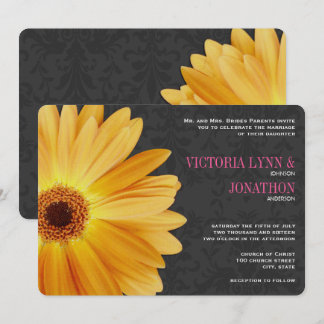 Invitación Boda Gerber Daisy rosa y amarillo