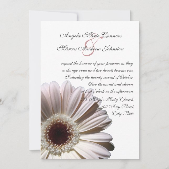 Invitación Boda Gerbera blanca Daisy (Anverso)