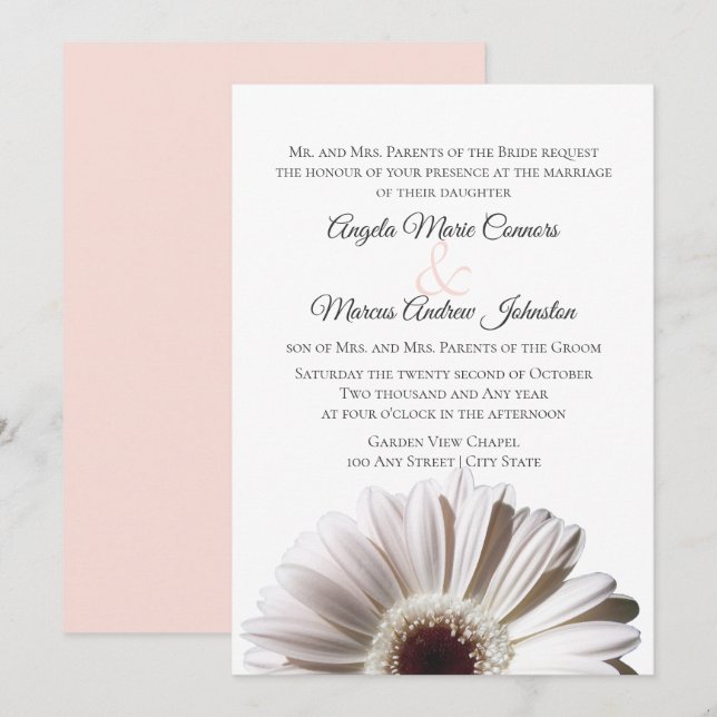 Invitación Boda Gerbera blanca Daisy (Anverso / Reverso)