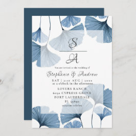 Invitación Boda Gingko Azul Botánico Moderno