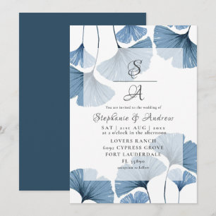 Invitación Boda Gingko Azul Botánico Moderno