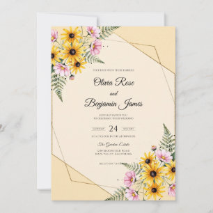Invitación Boda Girasol Amarillo Dorado Eucalipto