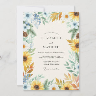 Invitación Boda Girasol Dorado Eucalipto Azul