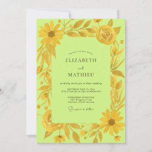 Invitación Boda girasol dorado eucalipto chartreuse