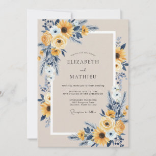 Invitación Boda Girasol Eucalipto Índigo Azafrán