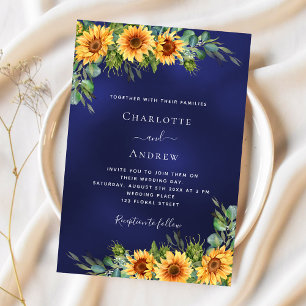 Invitación Boda girasol marina azul eucalipto verde