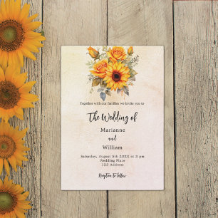 Invitación Boda girasoles vegetación lujo rústico amarillo
