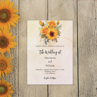 Invitación Boda girasoles vegetación lujo rústico amarillo