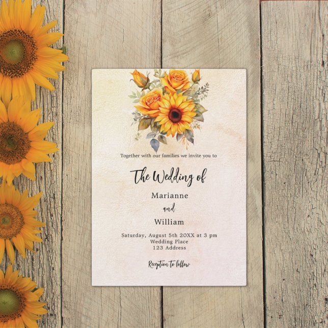 Invitación Boda girasoles vegetación lujo rústico amarillo (Subido por el creador)