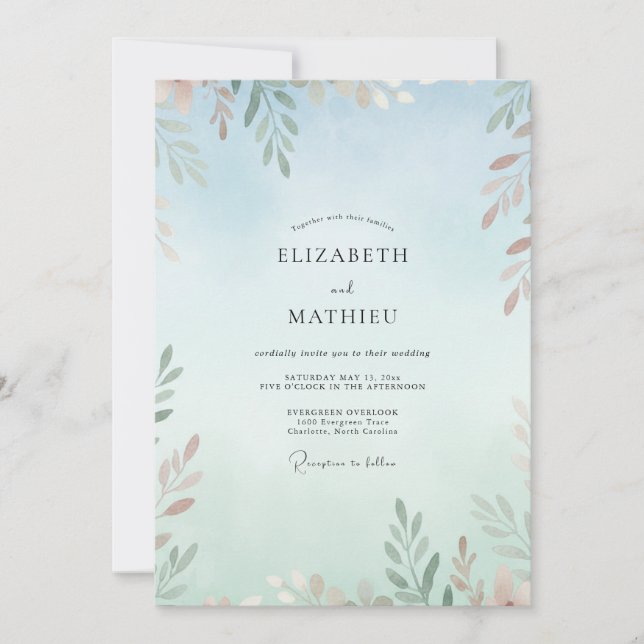 Invitación Boda Glacial con Hojas de Cobre (Anverso)