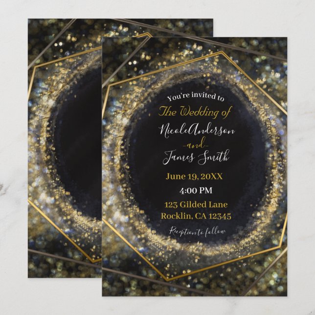 Invitación Boda Glam Abstracta Moderna Irisada Glam Gold (Anverso / Reverso)