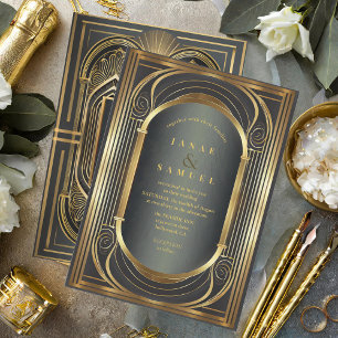 Invitación Boda Glam Art Deco Black/Gold ID1033