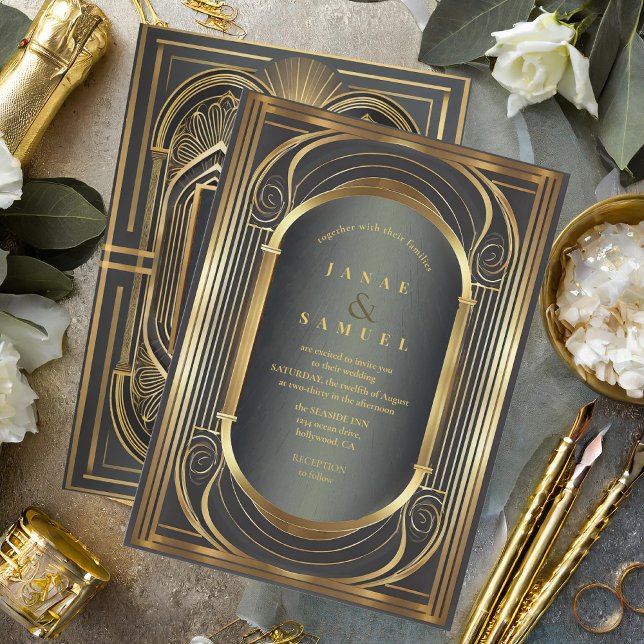 Invitación Boda Glam Art Deco Black/Gold ID1033 (Subido por el creador)