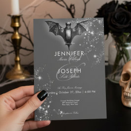 Invitación Boda Glam Bat & Diamonds de Halloween oscuro