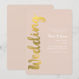 Invitación Boda Glam Beige Moderno Brillante de Hoja de Oro F