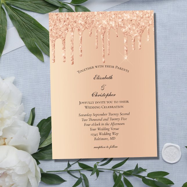 Invitación Boda Glam Bling Destellante Rosa Melocotón (Subido por el creador)