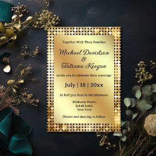 Invitación Boda Glam Bola Disco Chic Retro Oro