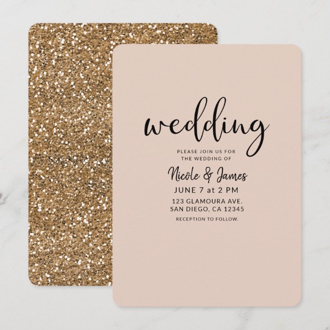 Invitación Boda Glam Brillo Dorado Moderno CUALQUIER COLOR (Anverso / Reverso)