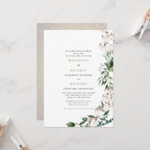 Invitación Boda Glam de Novia con Padres Follaje y Algodón