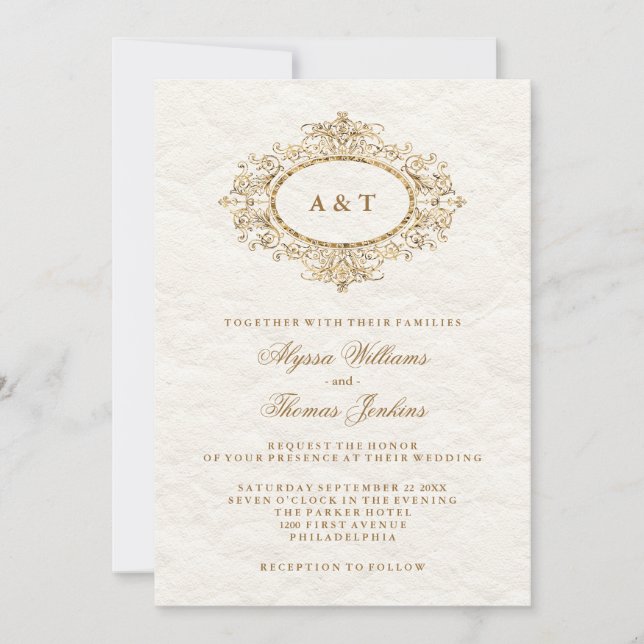Invitación Boda Glam Elegante con Falso Cobre sobre Blanco Cr (Anverso)