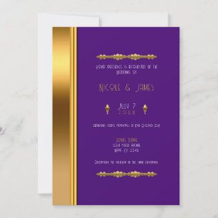 Invitación Boda Glam Elegante con Oro Púrpura Real