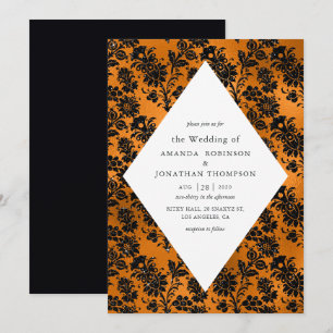 Invitación Boda Glam Faux Foil Naranja y Negro