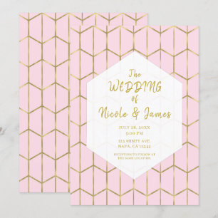 Invitación Boda Glam Geométrica Hexagonal Rosa Boho Dorado